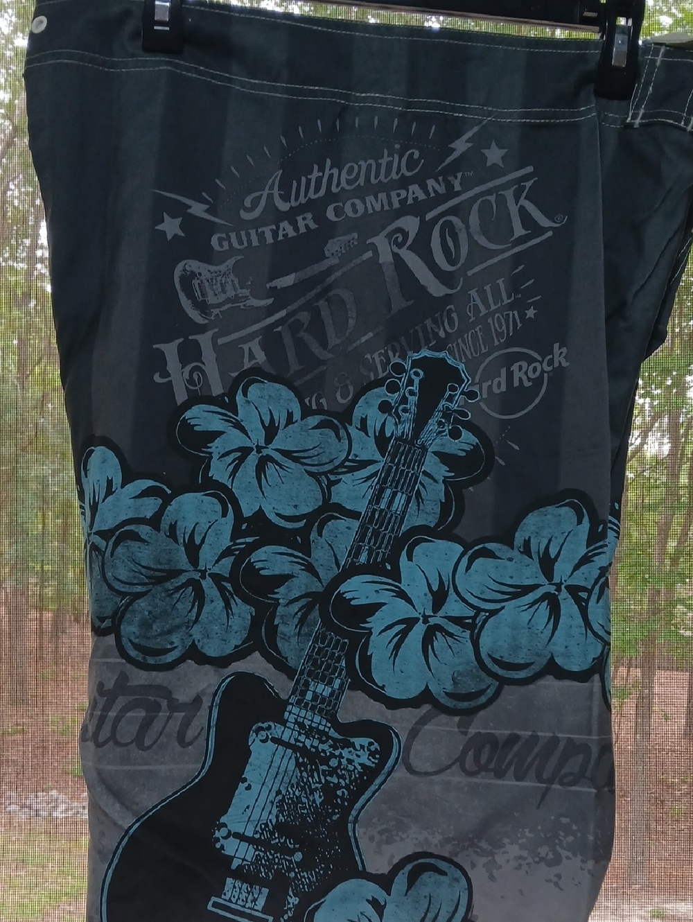 Hard Rock Cafe Charcoal Shorts with Teal Waistband